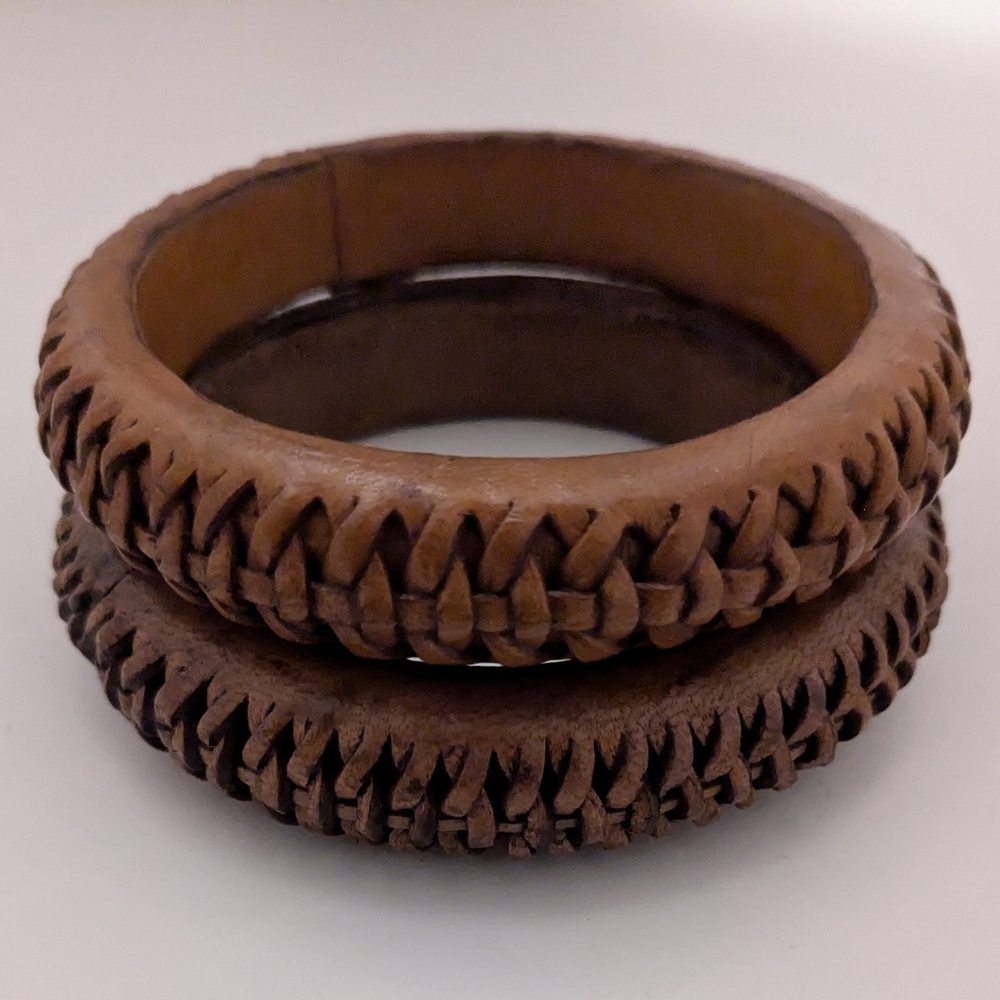 Brown Leather Bangle Bracelets - image 6